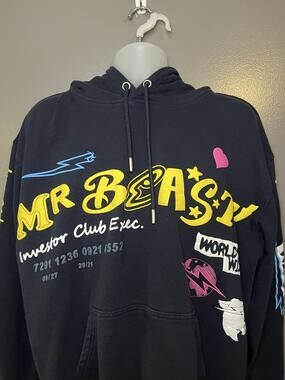 MrBeast Hoodie Mens 2XL Black Investor Club Exec Graphic Fleece Sweatshirt